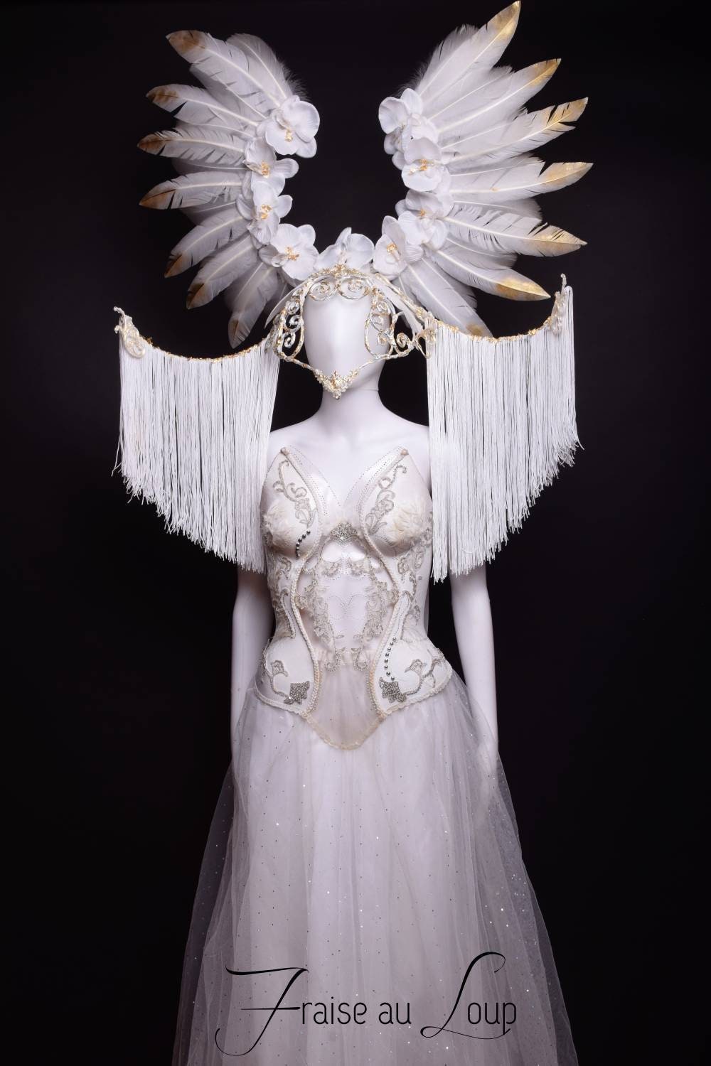 Costume White Swan Armure corset Perles coiffe Tutu ange