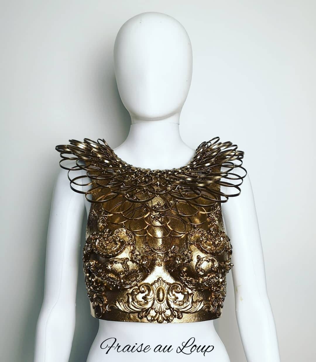 Armure Corset Fantasy - Création Fraise au Loup - gold - Dance - Fashion - Carnaval Bal costume Filigranes dorés