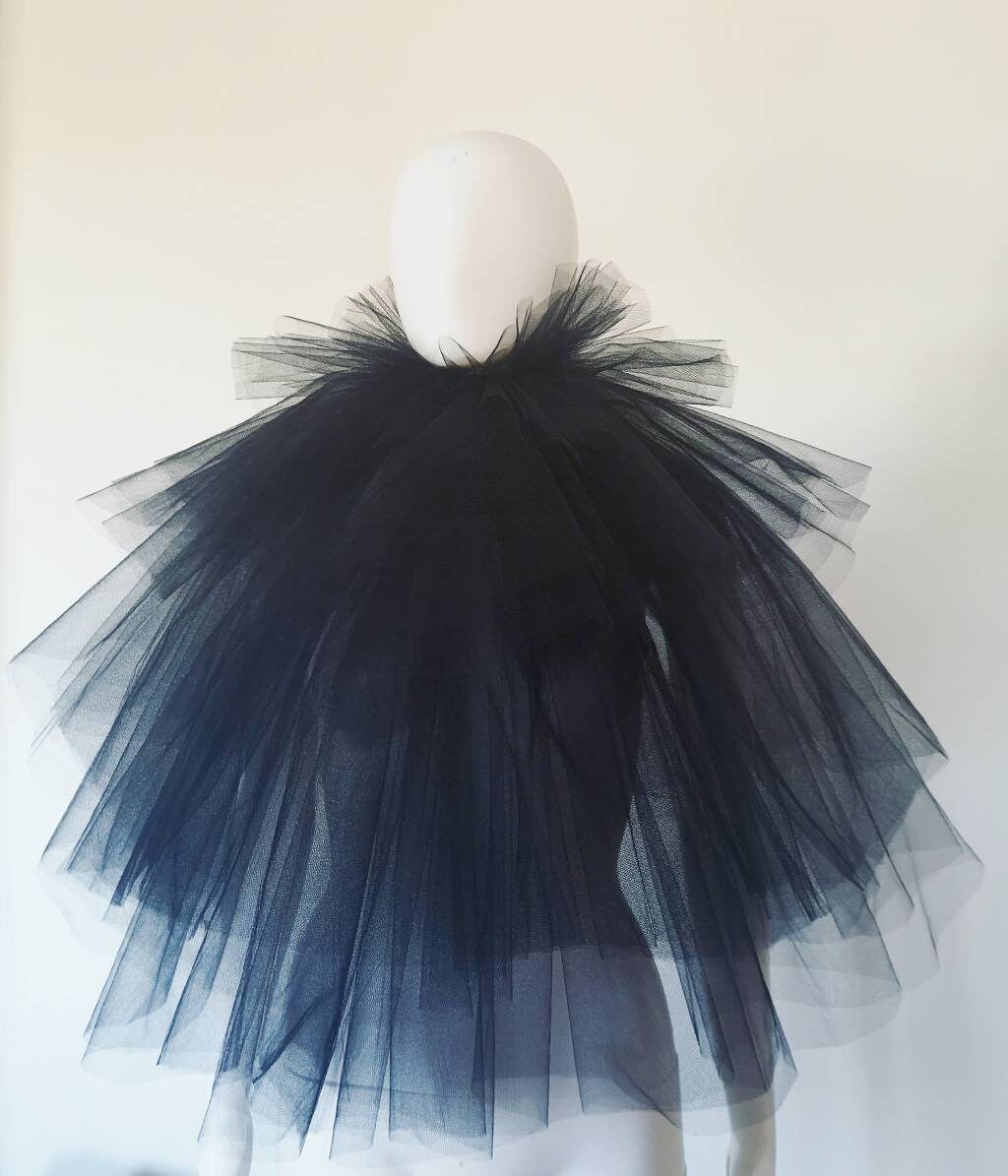 Col fraise en tulle noir - Pierrot circus - elizabethan neck ruff costume - unisex - collar - coloris au choix
