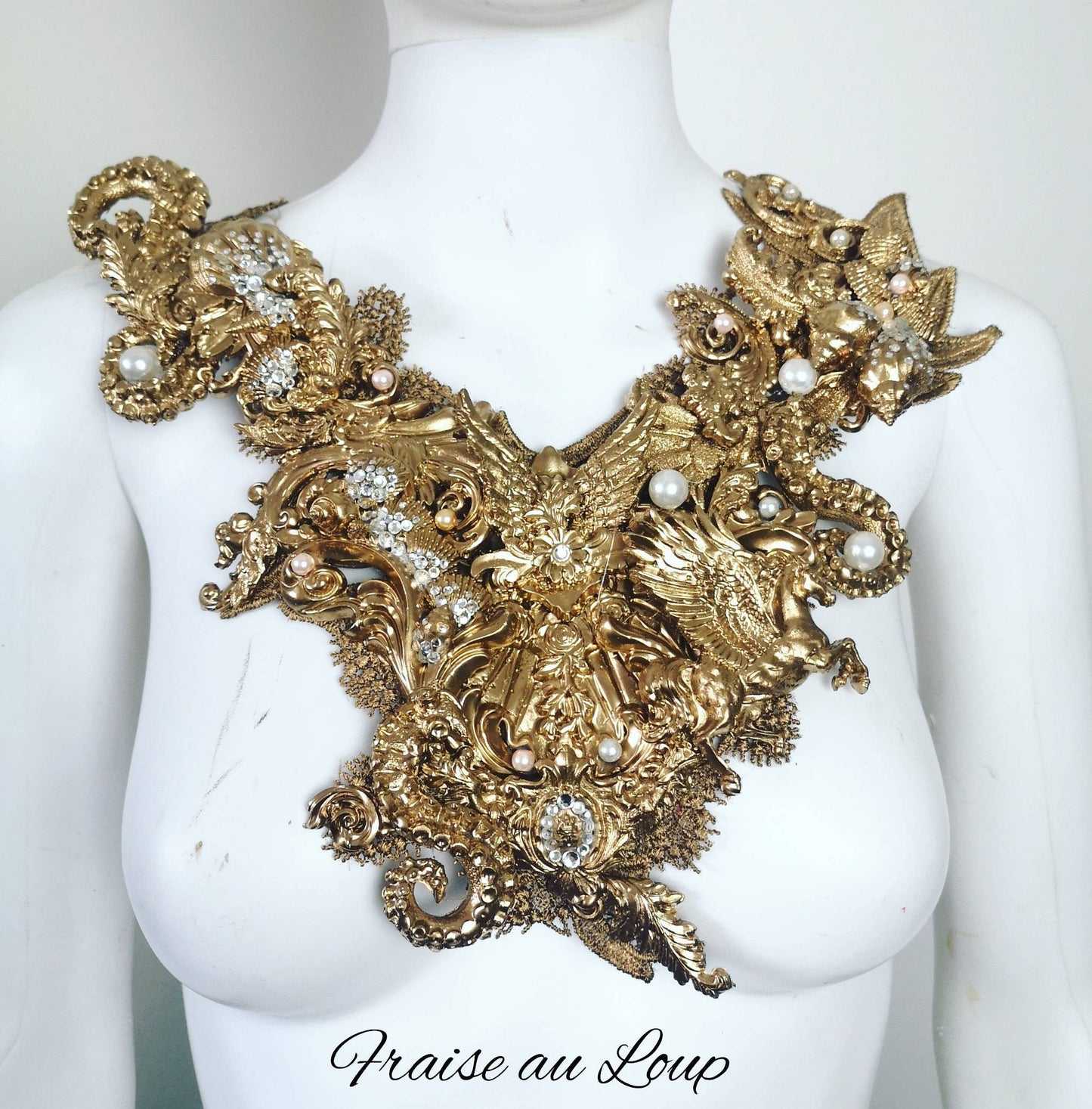 Collier Plastron or, bijou, rococo, filigrane, bijou, met gala, mode alternative, ornements baroques Sirène Perles