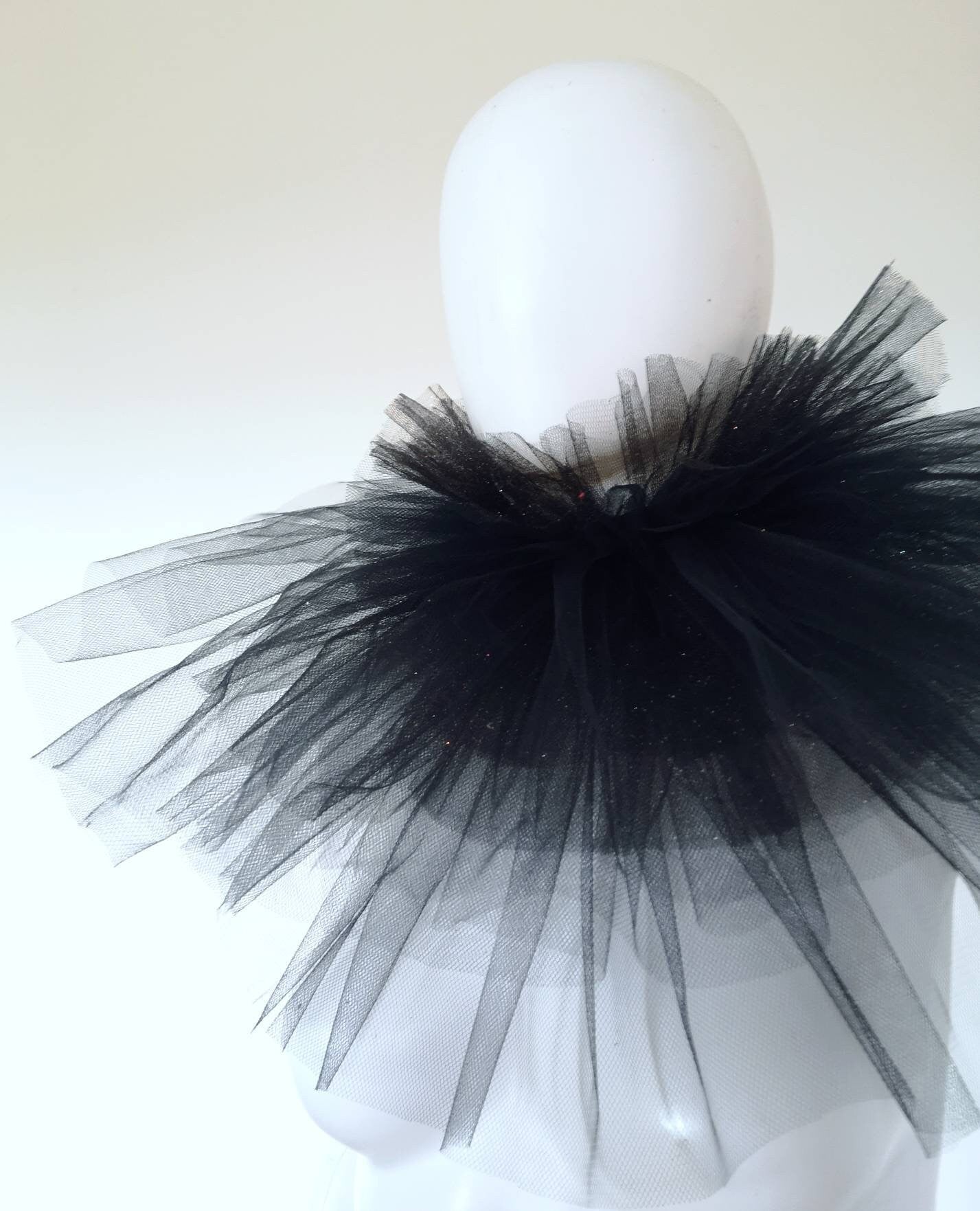 Col fraise en tulle noir paillettes - Pierrot costume - col renaissance - clown- unisexe - burlesque