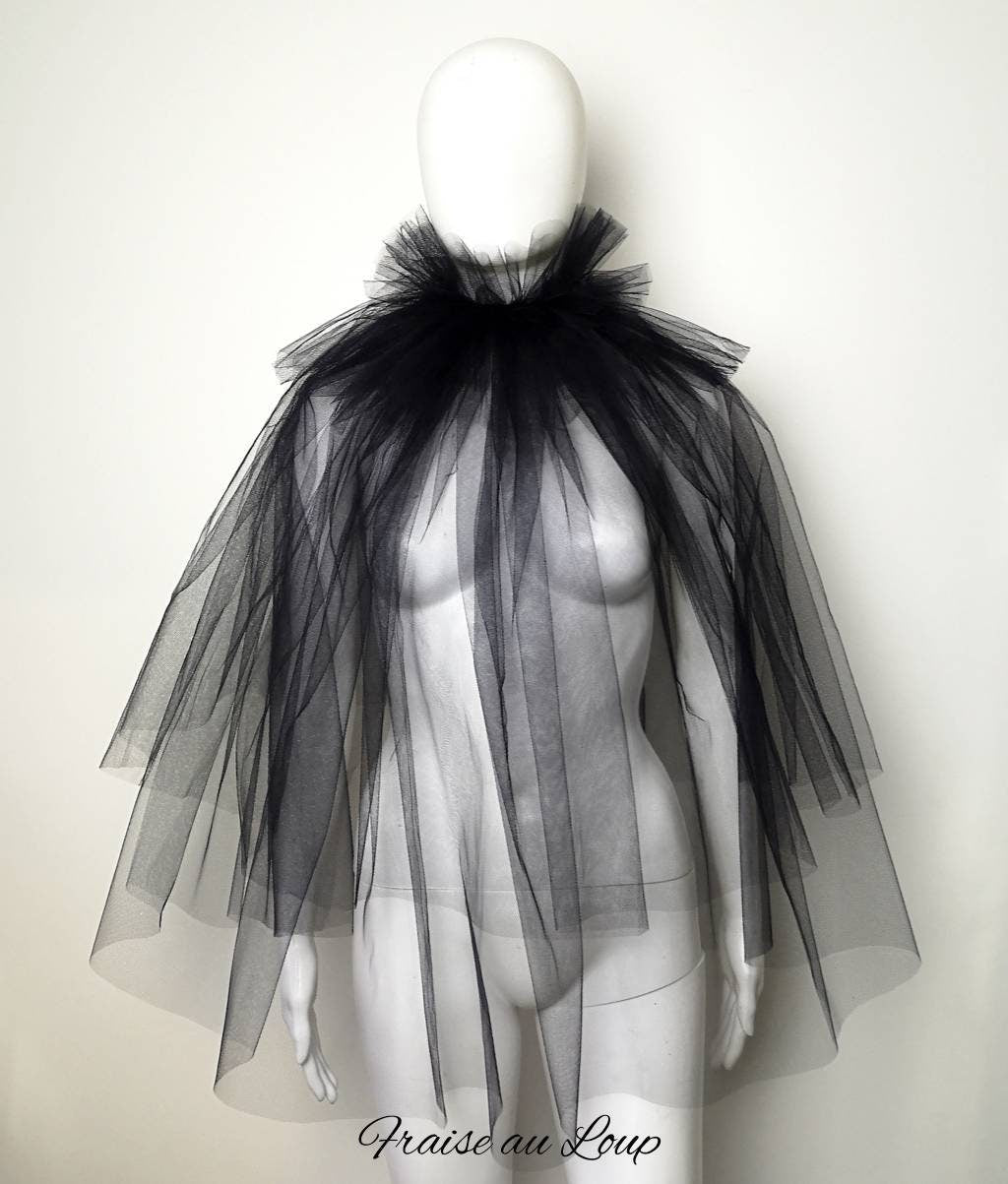 Col fraise en tulle noir - Pierrot costume - col renaissance - clown- unisexe - burlesque