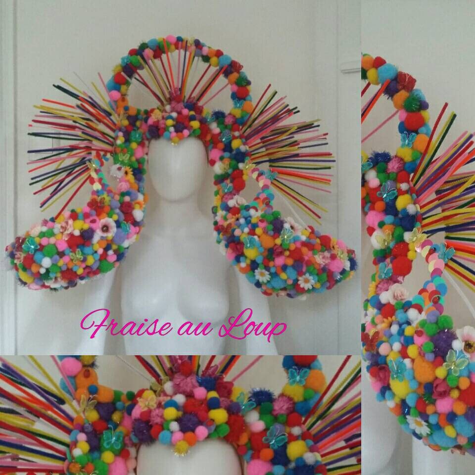 Coiffe Avant-Garde Carnaval Festival Fantasy- Show pompons Candy- fait sur commande