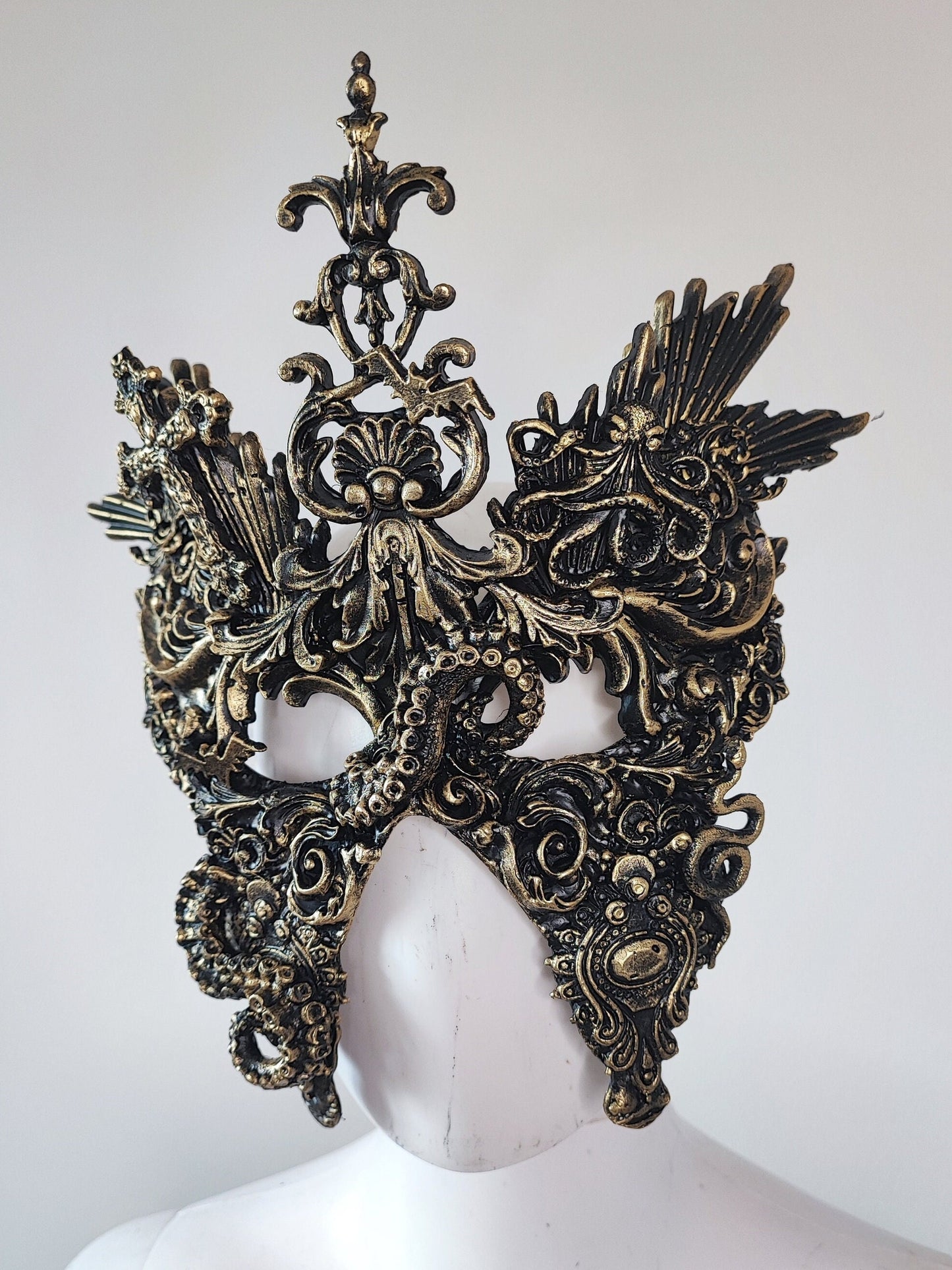 Prêt à expédier- Masque loup baroque Mascarade Carnaval gothique noir et or. Unique