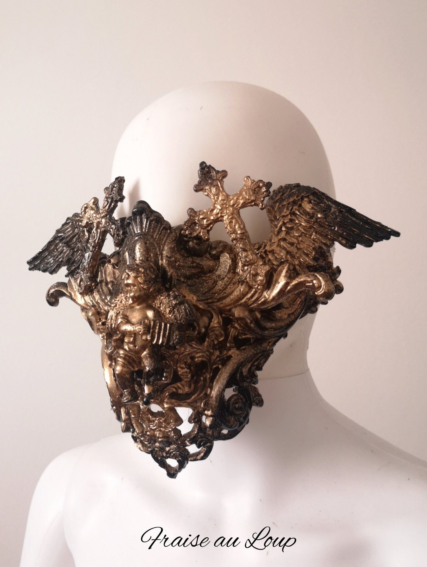 Masque baroque, bijou, rococo couture fashion, filigree, Baroque Fantasy Valkyrie Steampunk, anges croix goth