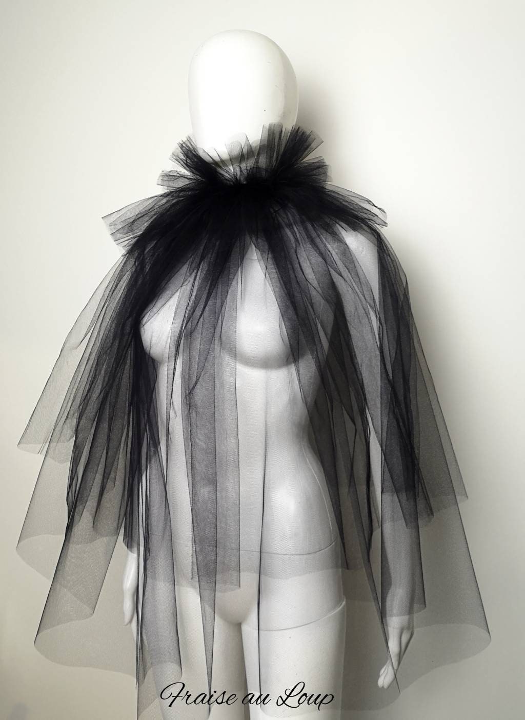Col fraise en tulle noir - Pierrot costume - col renaissance - clown- unisexe - burlesque
