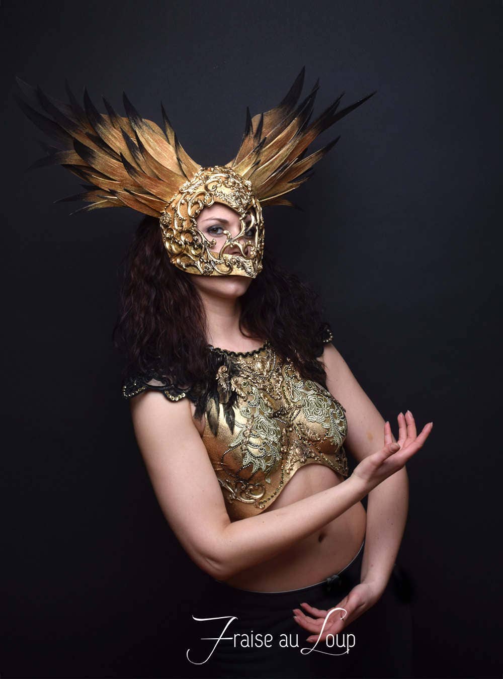 Masque Valkyrie - Headpiece Fraise au Loup - Baroque - Wings - or - Bal - Cosplay