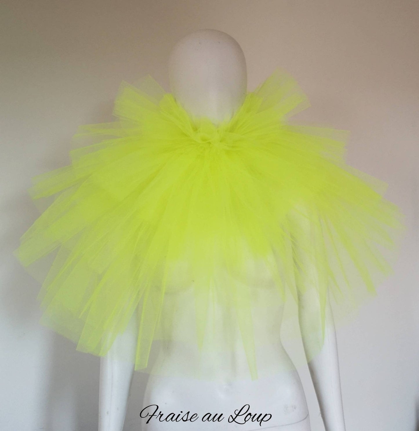 Maxi Col fraise en tulle jaune - Pierrot costume - col renaissance - clown- unisexe - burlesque