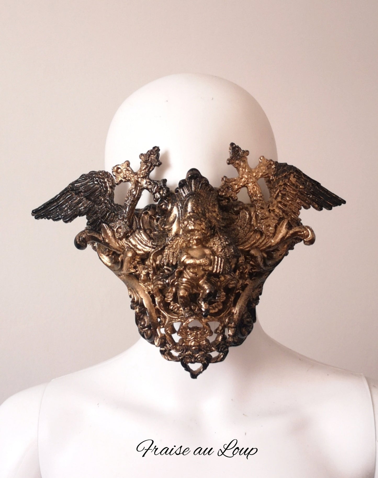 Masque baroque, bijou, rococo couture fashion, filigree, Baroque Fantasy Valkyrie Steampunk, anges croix goth