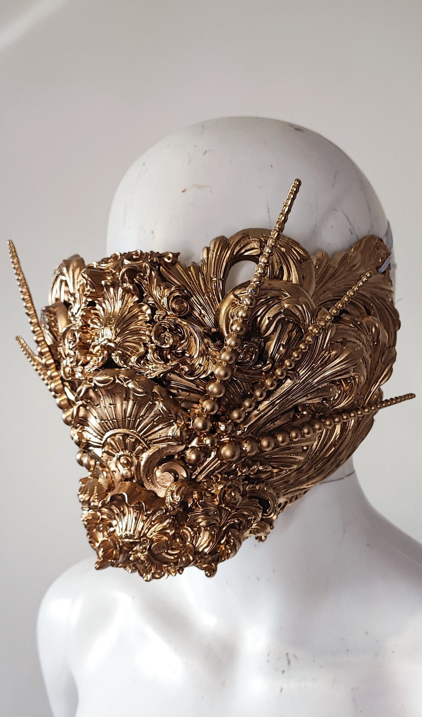 Masque baroque, bijou, rococo couture fashion, filigree, Baroque Fantasy Valkyrie Steampunk. Ready to ship