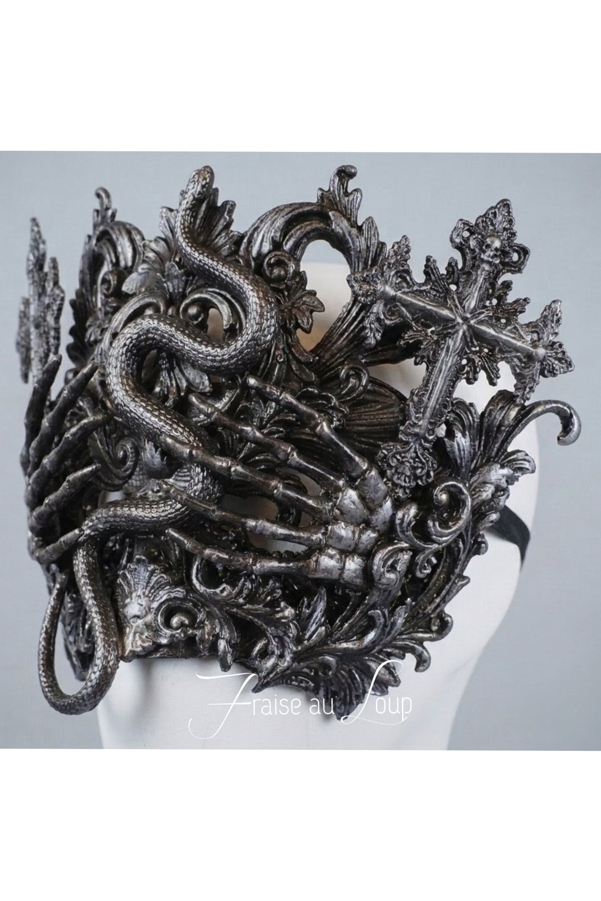 Masque Gothique Macabre Main de Squelette et Serpent | Coiffe Dark Fantasy Halloween | Masque Vampire Sorcière Bal Masqué | Pièce Unique Unisexe