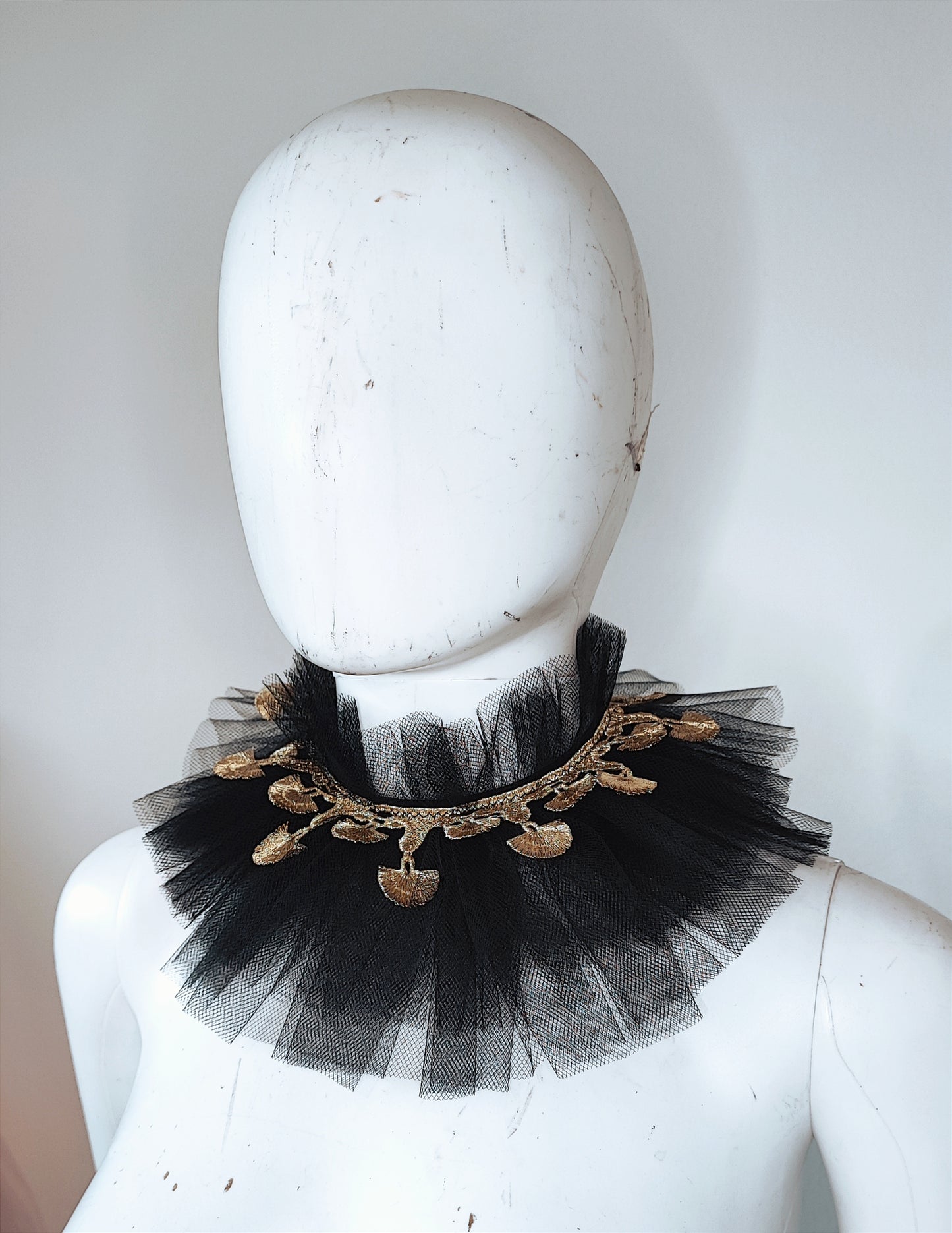 Col fraise en tulle noir - tour de cou- Pierrot costume - col renaissance - clown- unisexe - burlesque