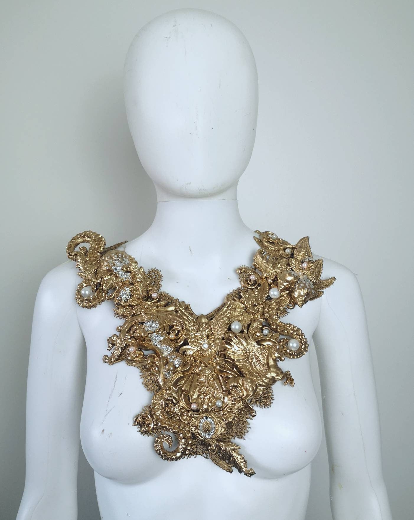 Collier Plastron or, bijou, rococo, filigrane, bijou, met gala, mode alternative, ornements baroques Sirène Perles