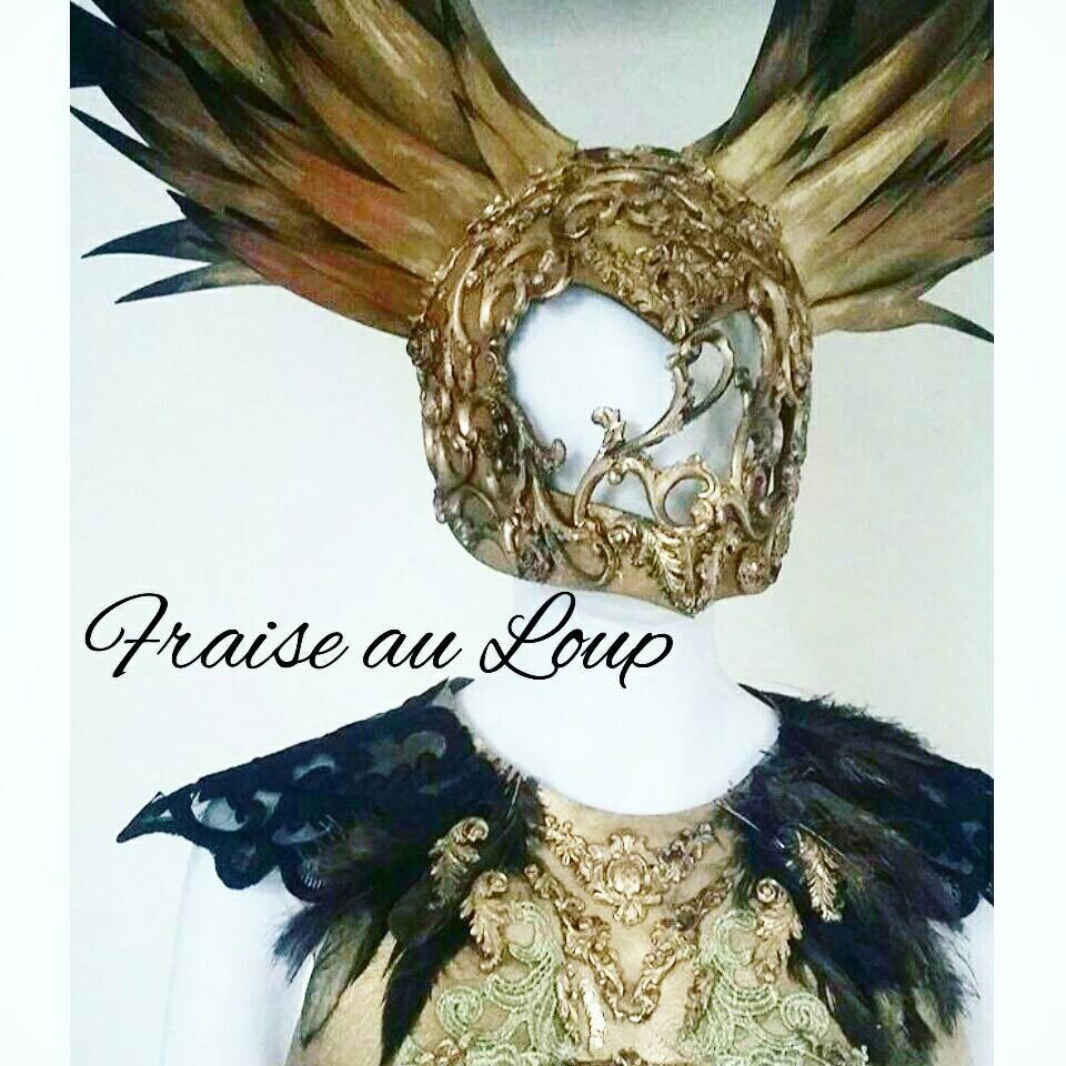 Masque Valkyrie - Headpiece Fraise au Loup - Baroque - Wings - or - Bal - Cosplay