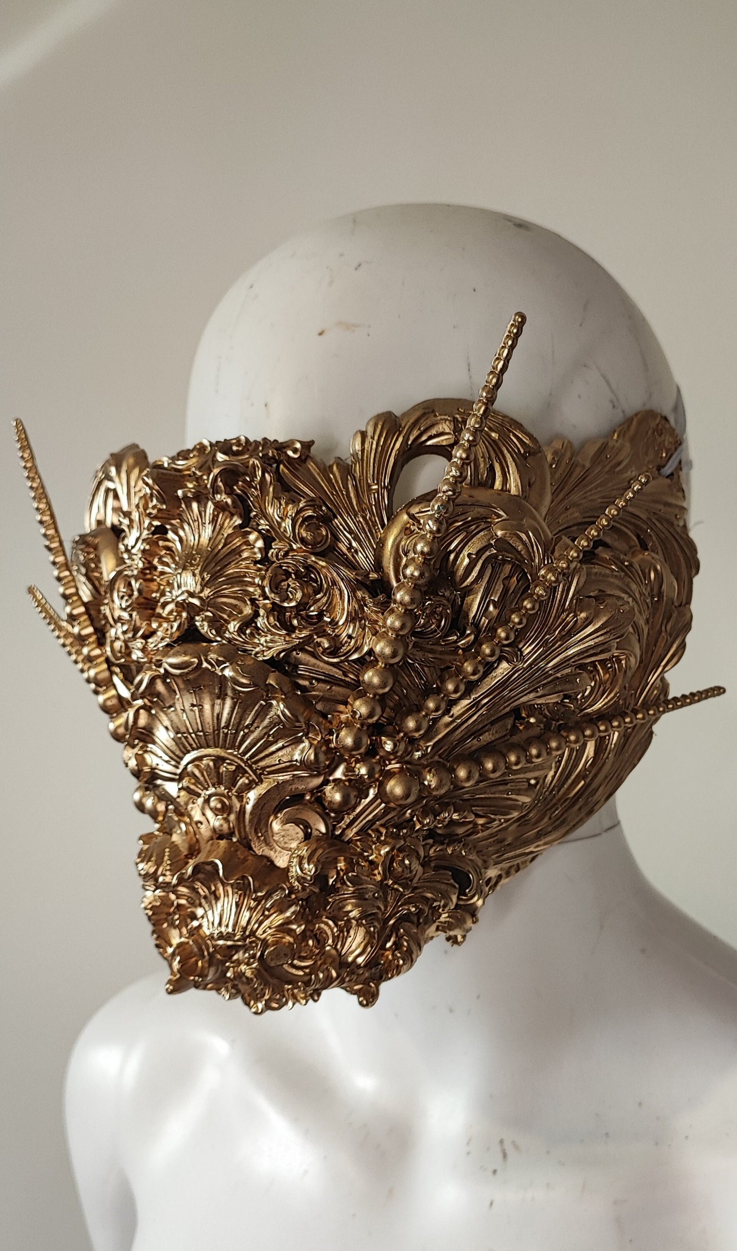 Masque baroque, bijou, rococo couture fashion, filigree, Baroque Fantasy Valkyrie Steampunk. Ready to ship