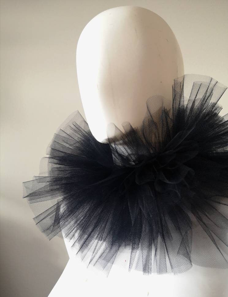 Col fraise en tulle noir - tour de cou- Pierrot costume - col renaissance - clown- unisexe - burlesque
