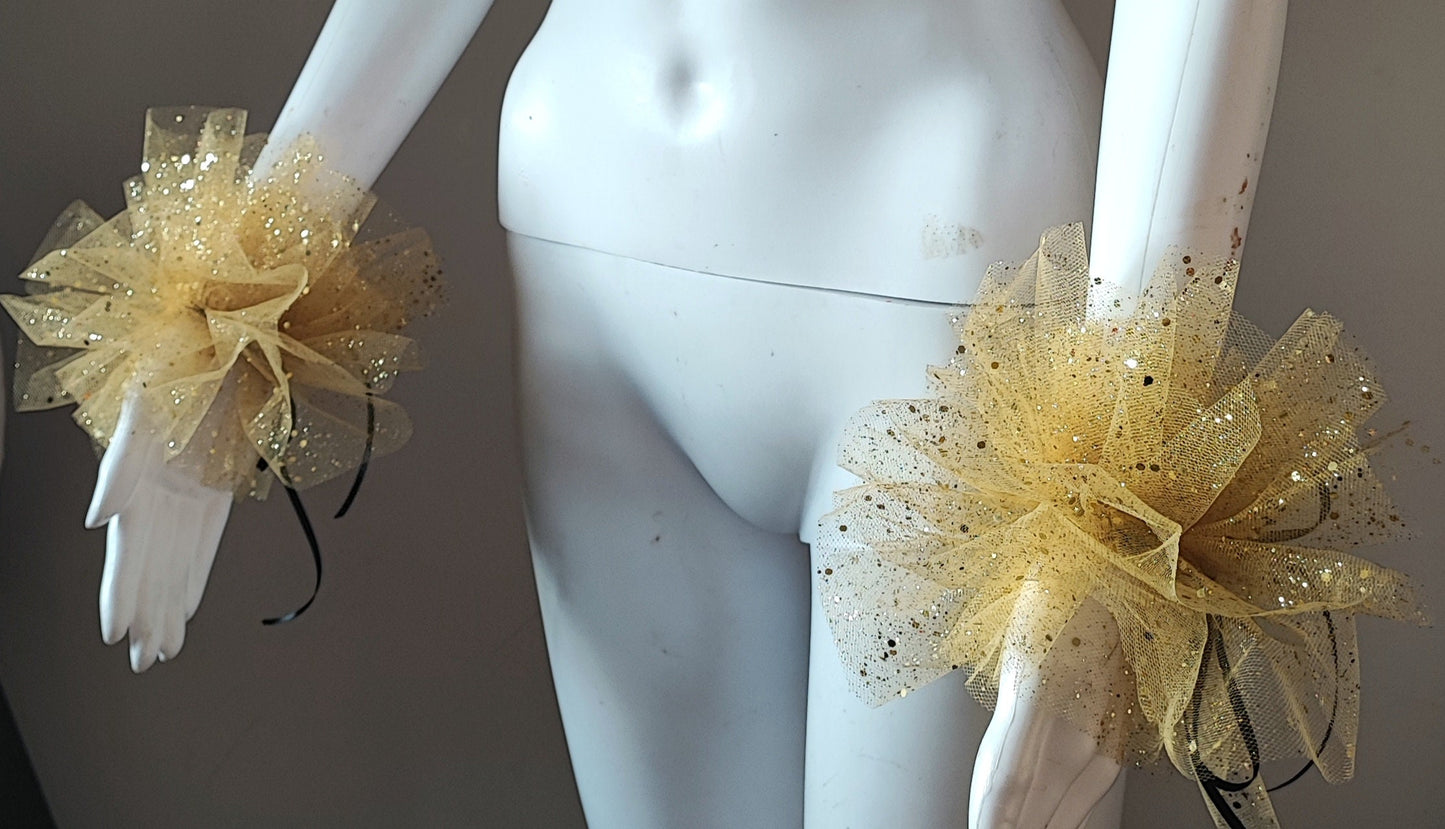 Manchette en tulle Bracelet Poignet en tulle doré pailleté Accessoire de ballet danse Élisabeth