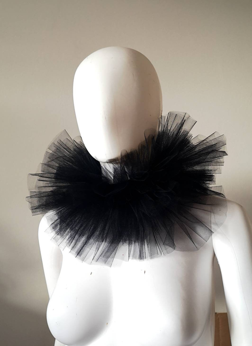 Col fraise en tulle noir - tour de cou- Pierrot costume - col renaissance - clown- unisexe - burlesque