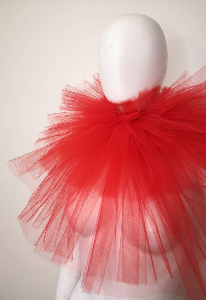 Col fraise en tulle rouge - Pierrot costume - col renaissance - clown- unisexe - burlesque passion Saint-Valentin
