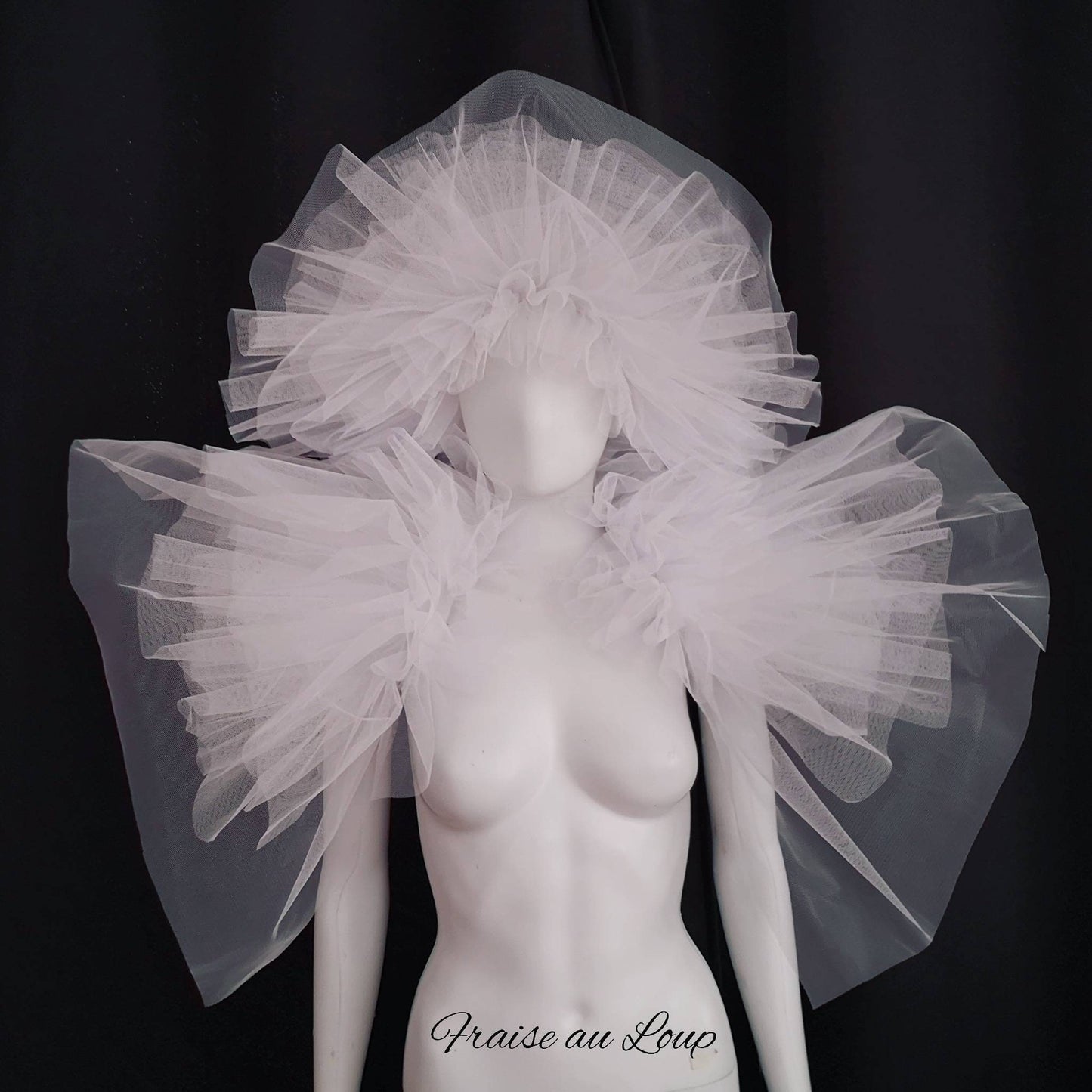boléro et couronne. Ensemble en tulle Pierrot circus - elizabethan neck ruff costume - unisex - collar - romantique costume- mariage