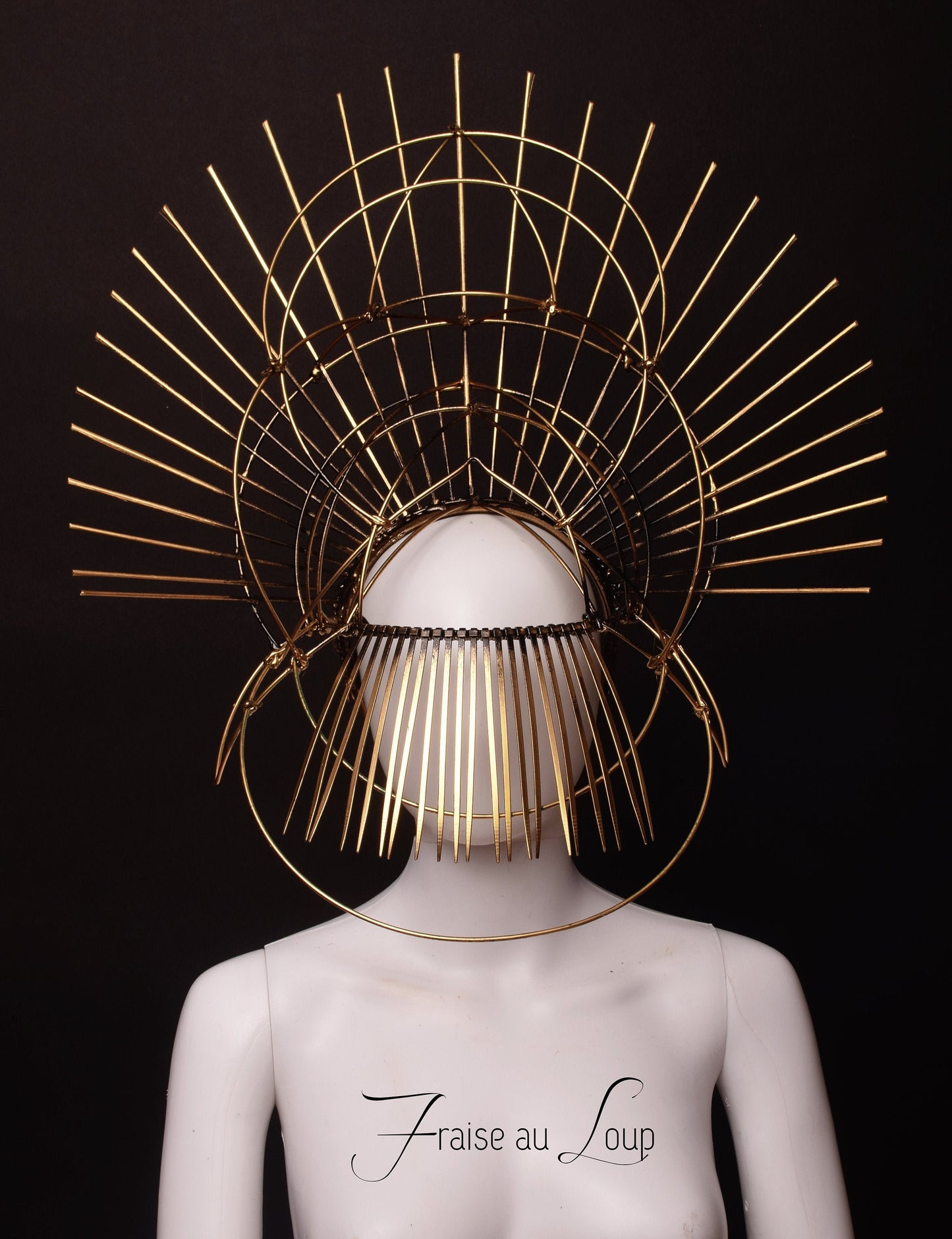 Coiffe Madone Halo Dark Couronne or Bijou Headdress Showgirl Cabaret
