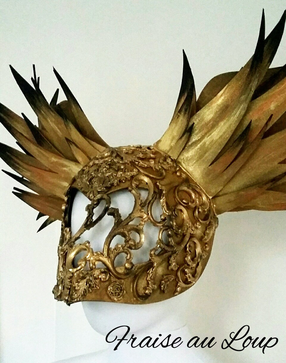 Masque Valkyrie - Headpiece Fraise au Loup - Baroque - Wings - or - Bal - Cosplay