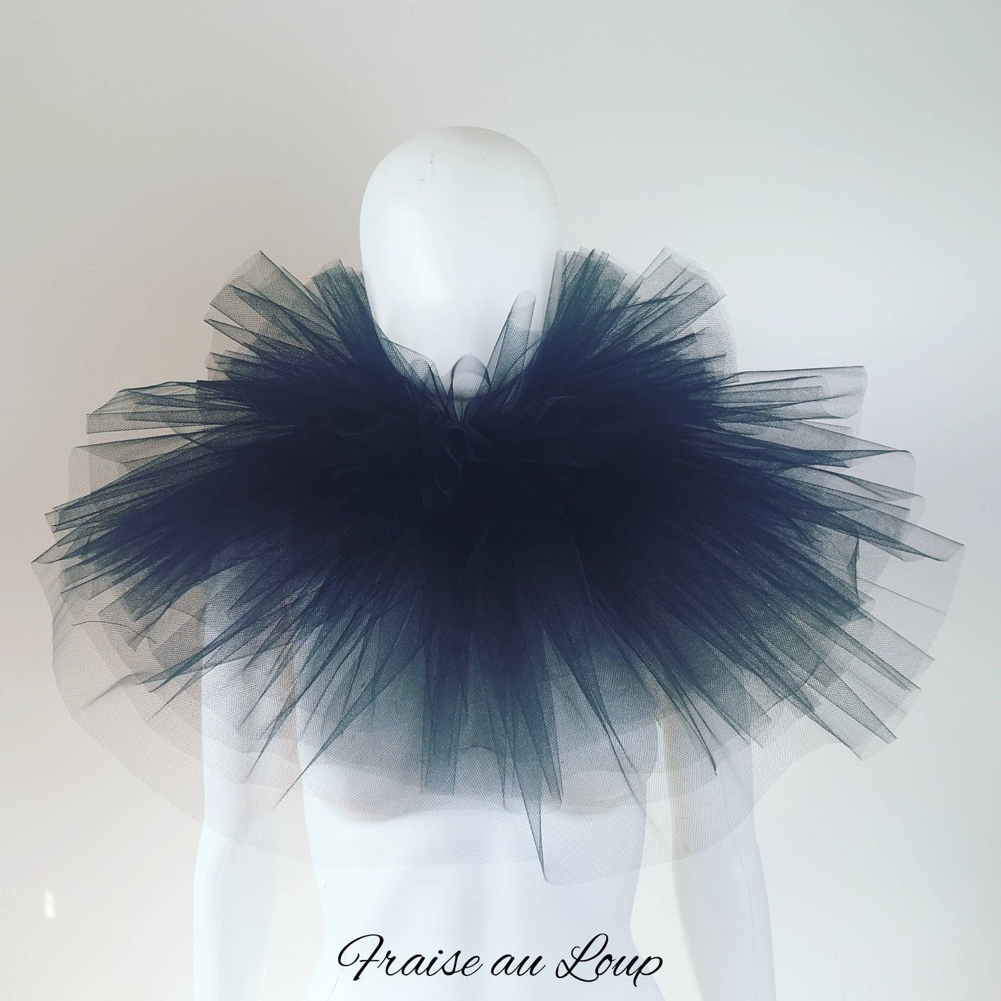 Col fraise en tulle noir - Pierrot costume - col renaissance - clown- unisexe - burlesque