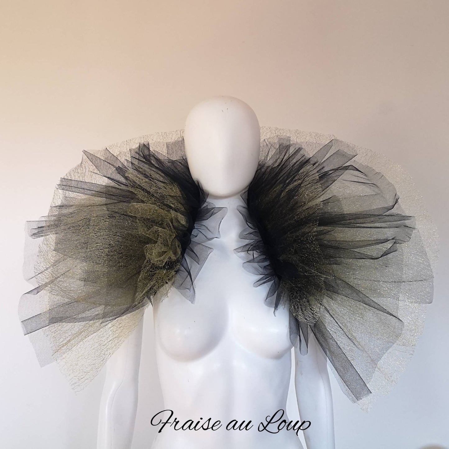 boléro Tulle col noir et or Pierrot circus - elizabethan neck ruff costume - unisex - festival costumes - met gala