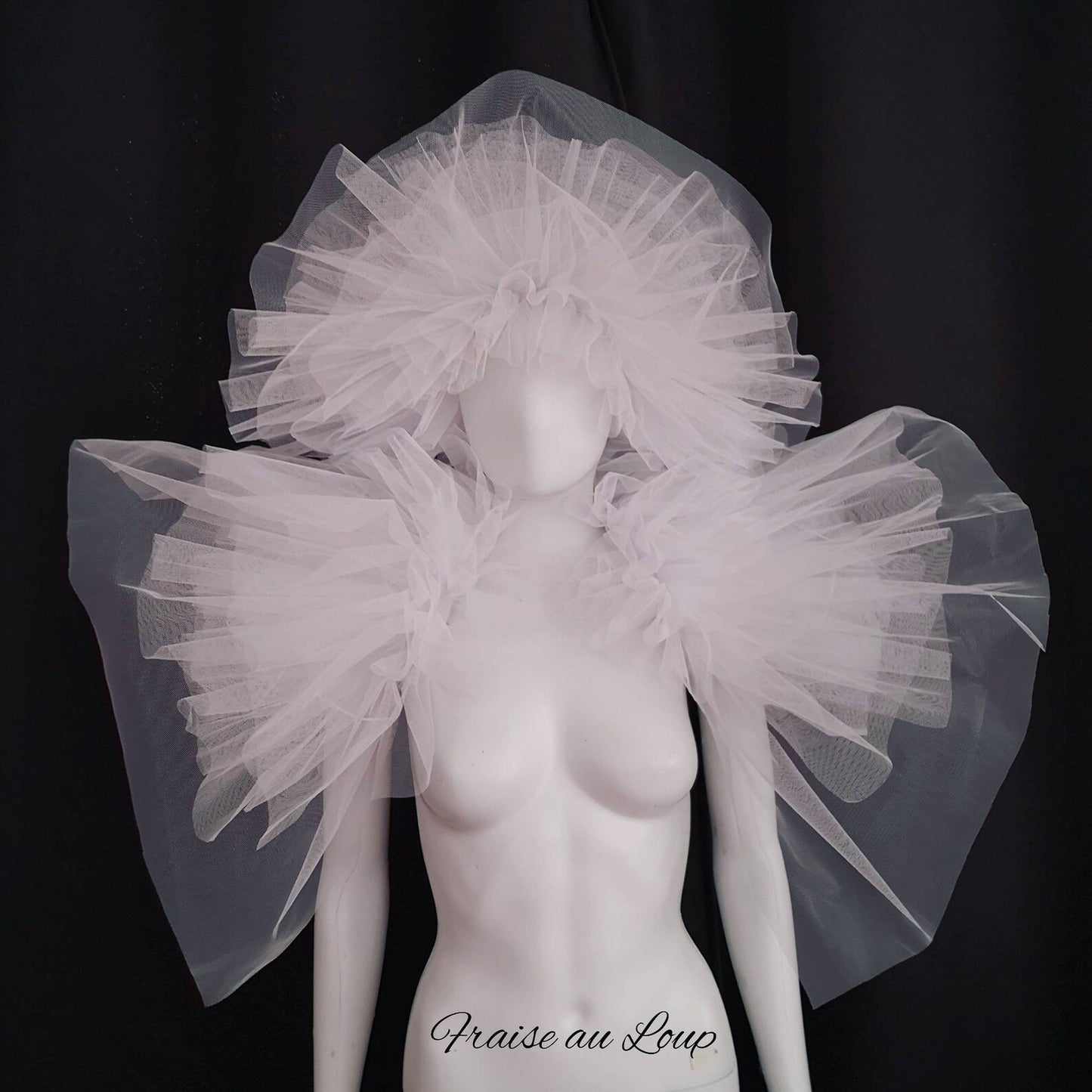 boléro et couronne. Ensemble en tulle Pierrot circus - elizabethan neck ruff costume - unisex - collar - romantique costume- mariage