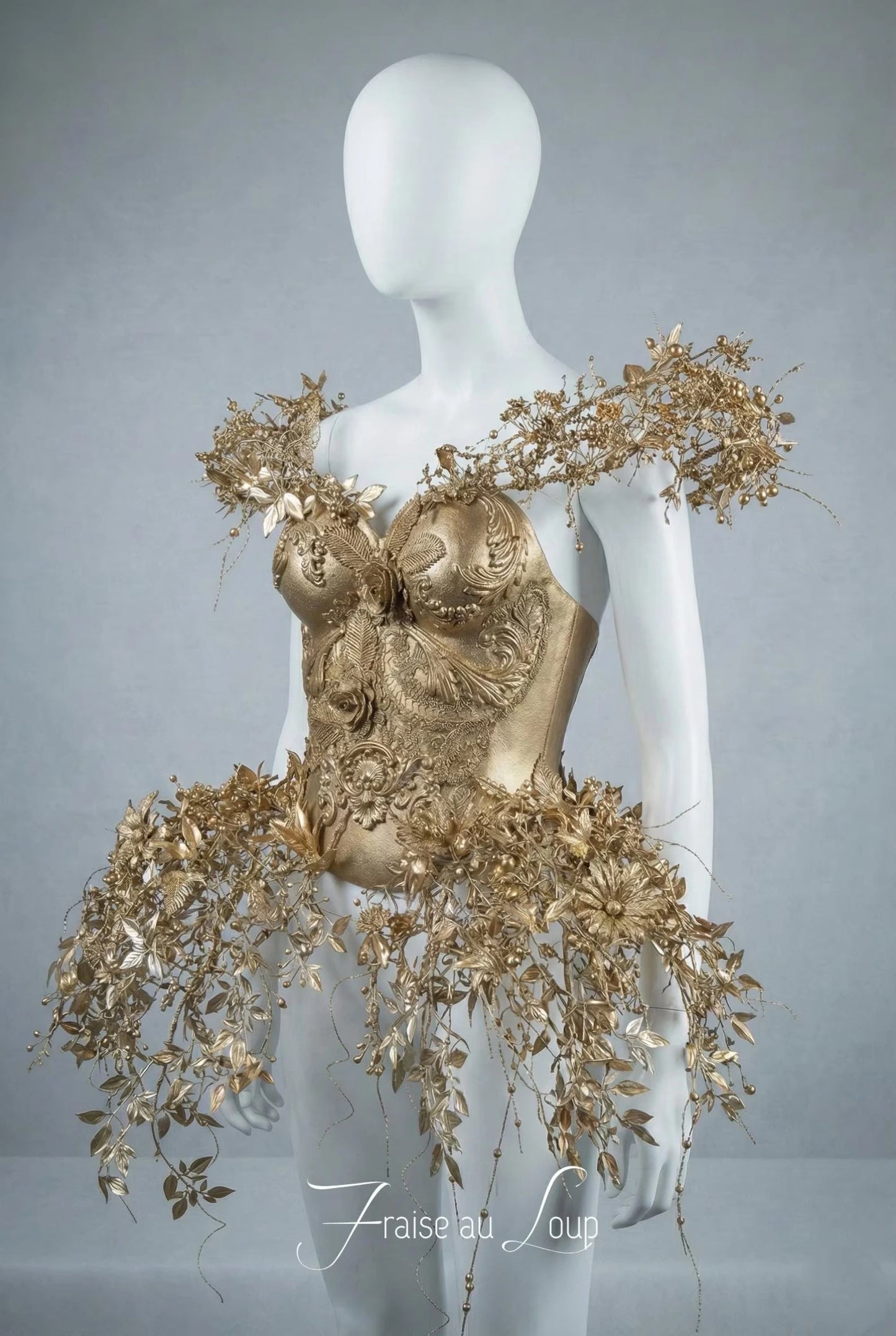 Corset Armure Florale Or - Bustier Botanique en Thermoplastique - Cosplay - Royal - féérie - Breastplate - Fantasy