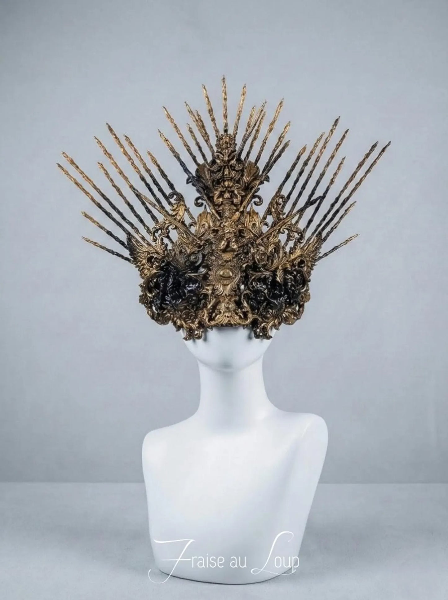 Masque "Splendeur de Venise" Or Baroque - Masque de Mascarade & Diadème Haute Couture - Style Élisabéthain