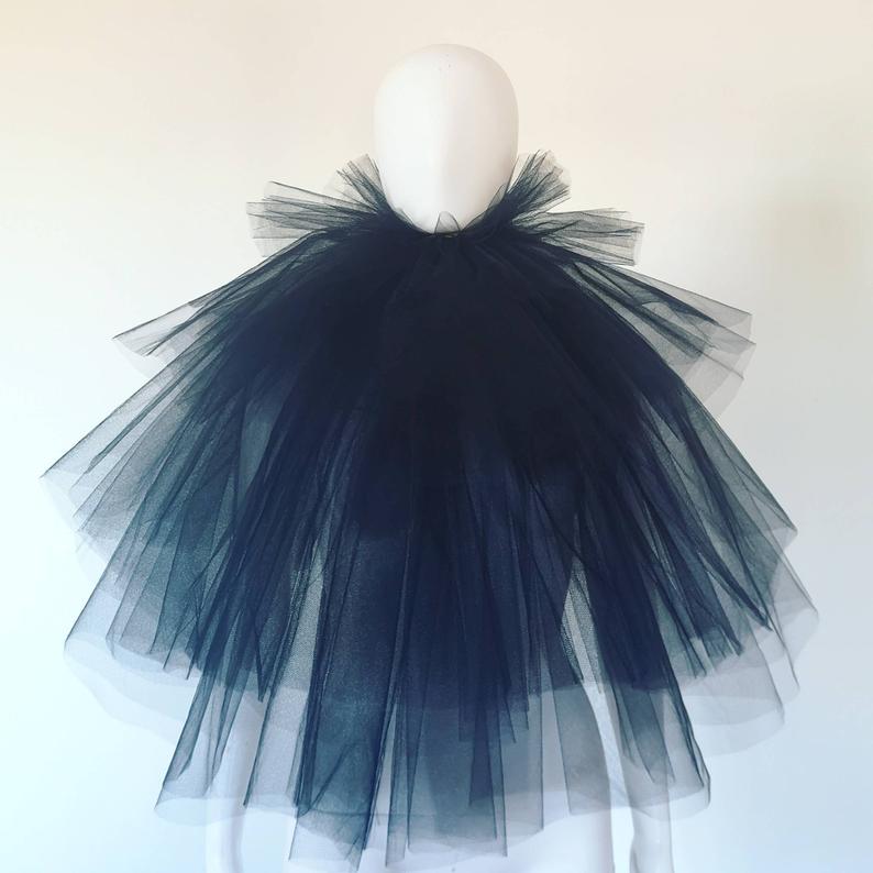 Col fraise en tulle noir - Pierrot circus - elizabethan neck ruff costume - unisex - collar - coloris au choix