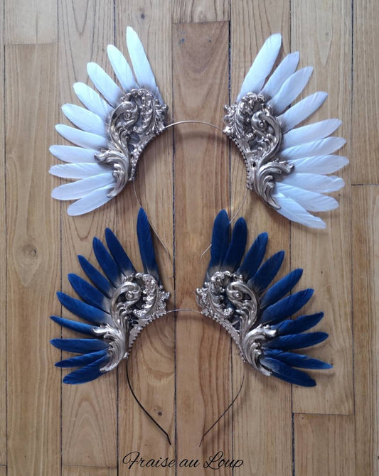 Coiffe couronne Céleste, zip tie, Festival costume, filigranes, diadème, couronne  plumes bleues Coiffure mariage - Met Gala