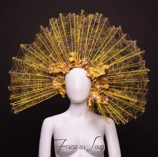Coiffe Halo Dragon Gothique Cosplay Fantasy Avant Garde Burning Man sun Gold