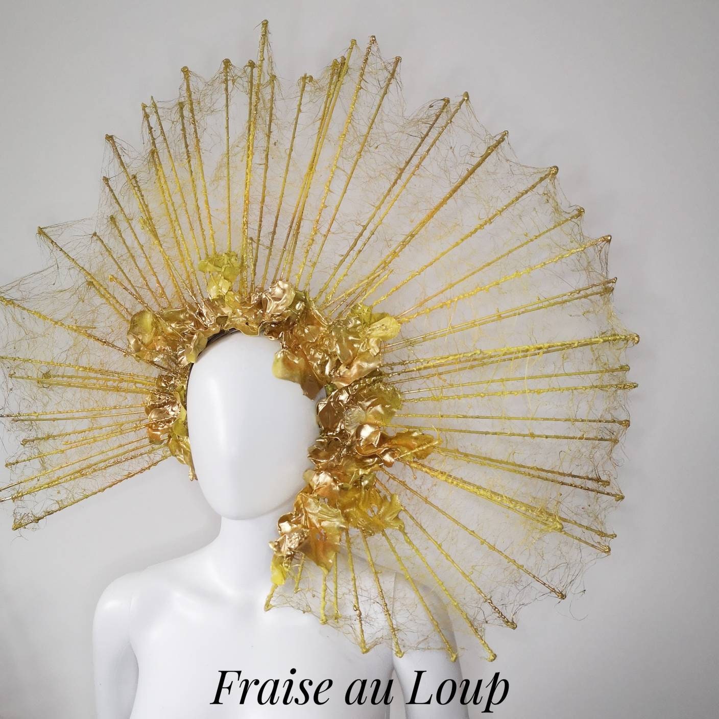 Coiffe Halo Dragon Gothique Cosplay Fantasy Avant Garde Burning Man sun Gold