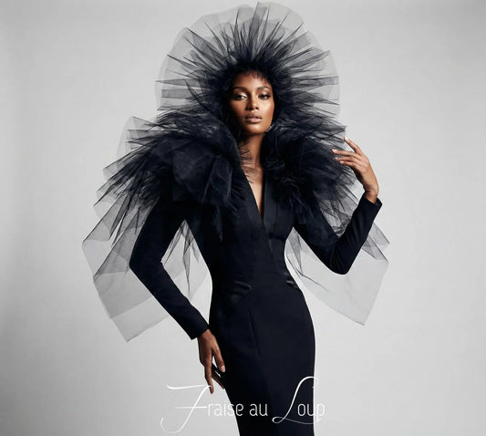 boléro et couronne. Ensemble en tulle Pierrot circus - elizabethan neck ruff costume - unisex - collar - romantique costume- mariage