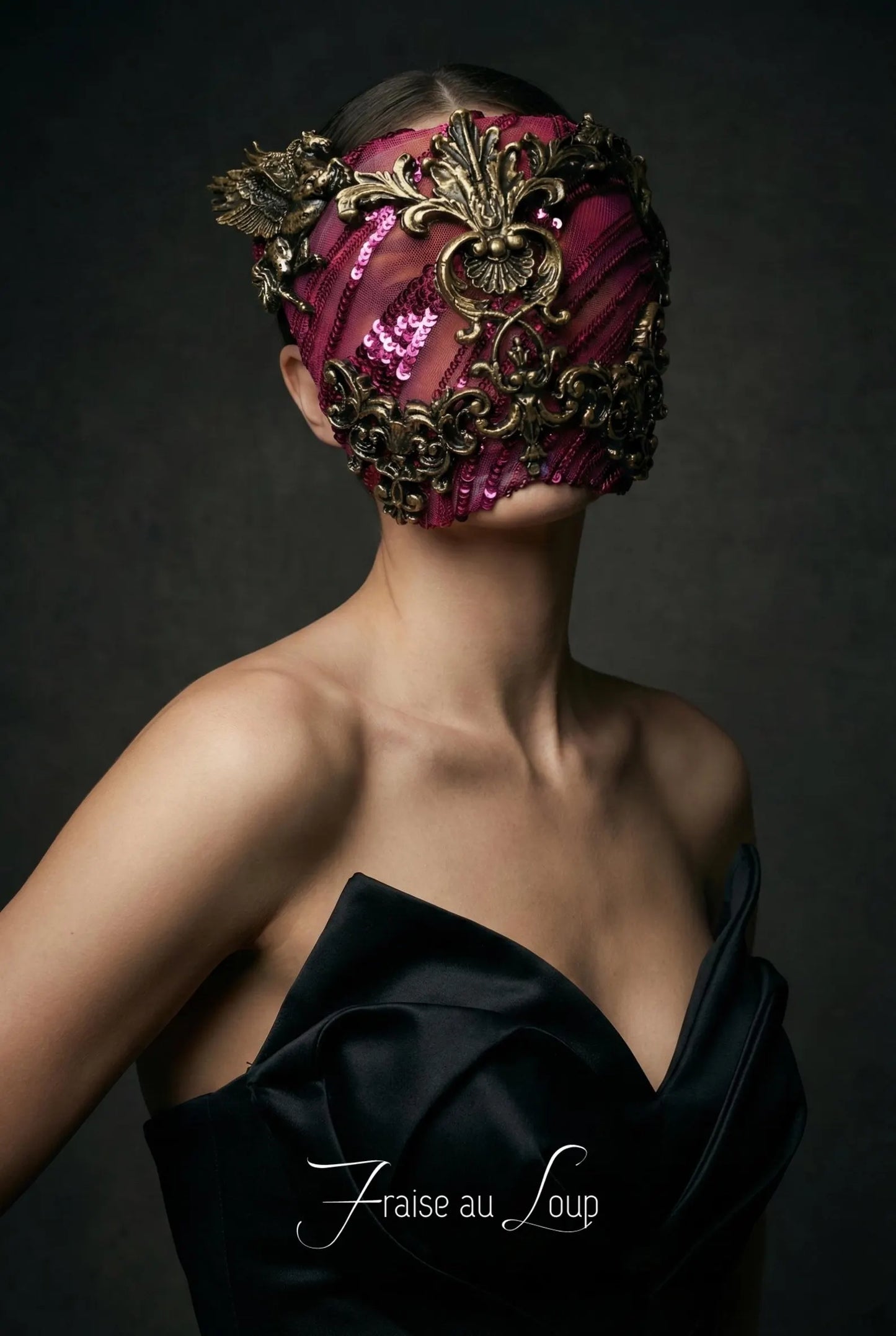 Masque Lunettes Baroque "Éclat Mystique" - Masque Aveugle Magenta & Or - Accessoire Haute Couture, Carnaval de Venise et Style Élisabéthain