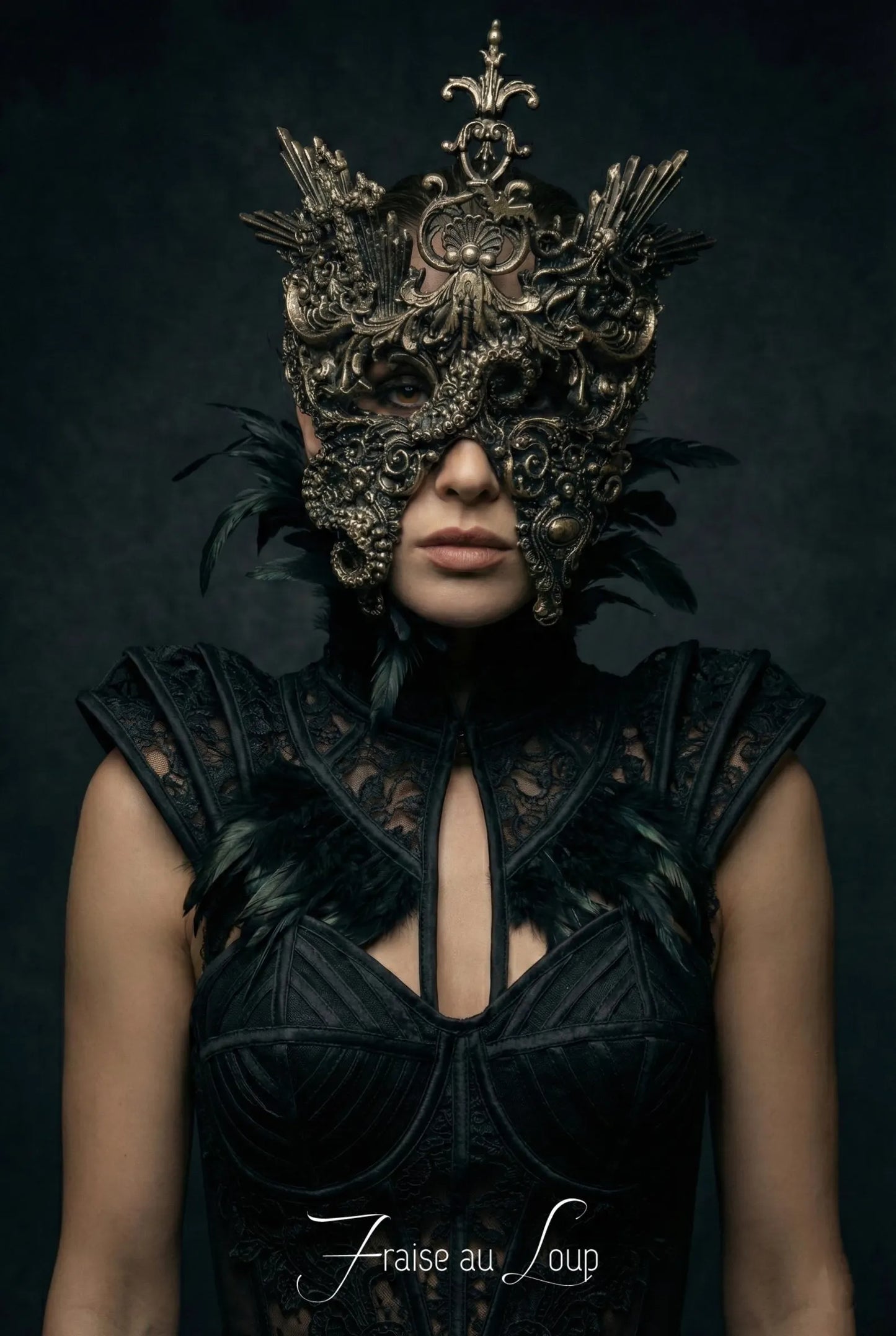 Prêt à expédier- Masque loup baroque Mascarade Carnaval gothique noir et or.  Unique