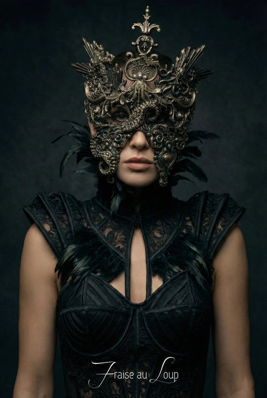 Prêt à expédier- Masque loup baroque Mascarade Carnaval gothique noir et or.  Unique