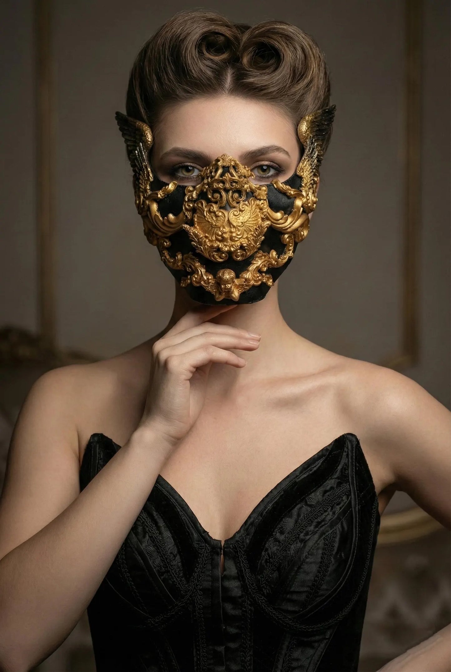 Masque baroque, bijou, rococo couture fashion, marie-antoinette, filigree, Baroque Fantasy Valkyrie Steampunk, anges