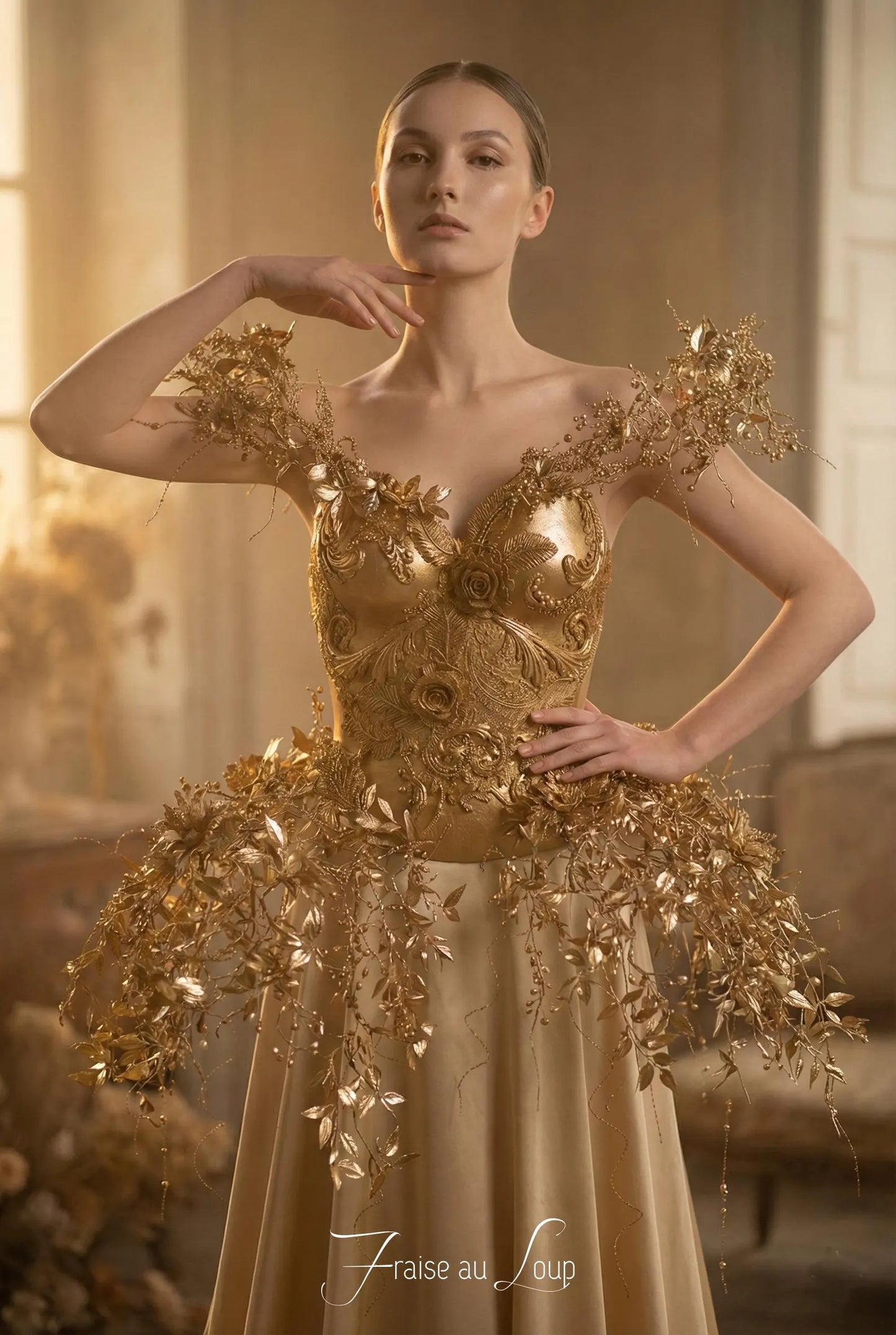 Corset Armure Florale Or - Bustier Botanique en Thermoplastique - Cosplay - Royal - féérie - Breastplate - Fantasy