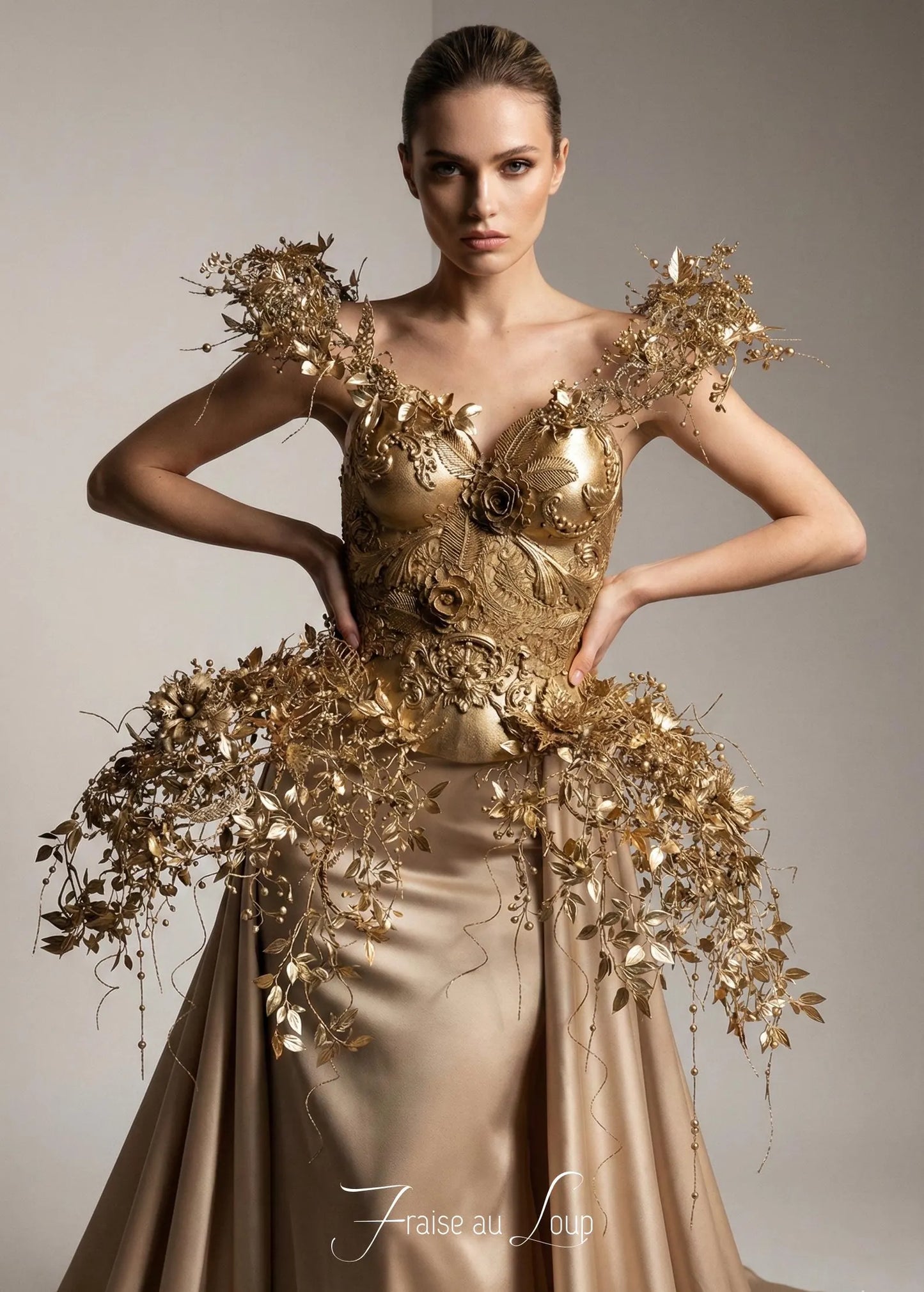 Corset Armure Florale Or - Bustier Botanique en Thermoplastique - Cosplay - Royal - féérie - Breastplate - Fantasy