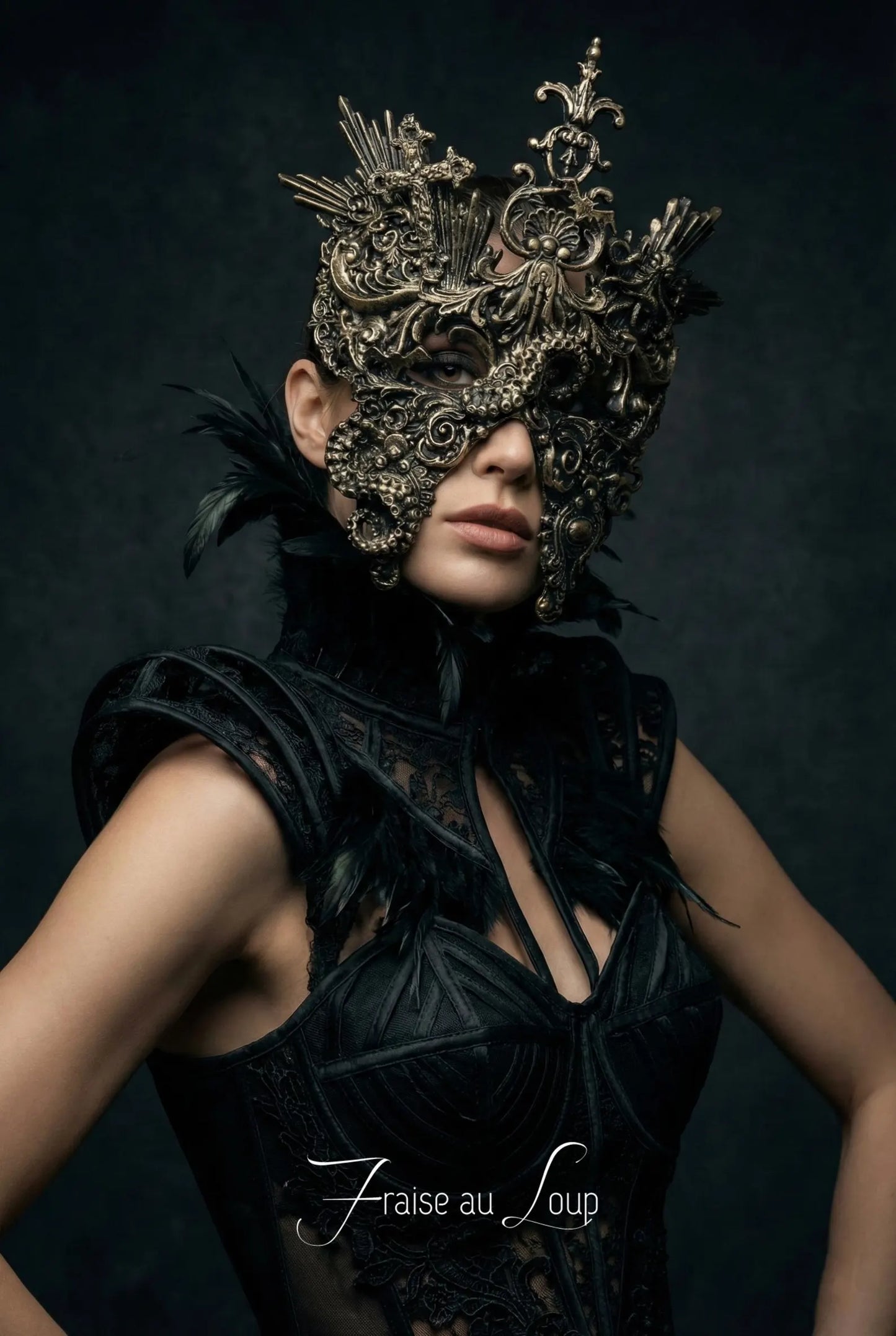 Prêt à expédier- Masque loup baroque Mascarade Carnaval gothique noir et or.  Unique