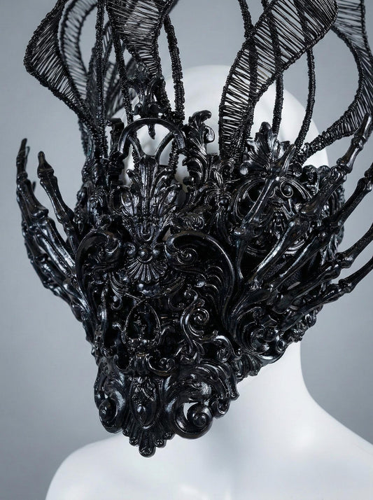 Masque Gothique Avant-Garde "L'Ombre Souveraine" • Masque Squelette Baroque • Shooting Photo, Performance Scénique et Art à Porter