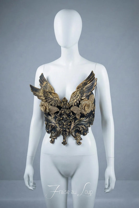 Corset Armure Ailes et Roses - Buste Fantaisie en Thermoplastique- corset Armure Worbla -3D Baroque - Costume Festival Burlesque