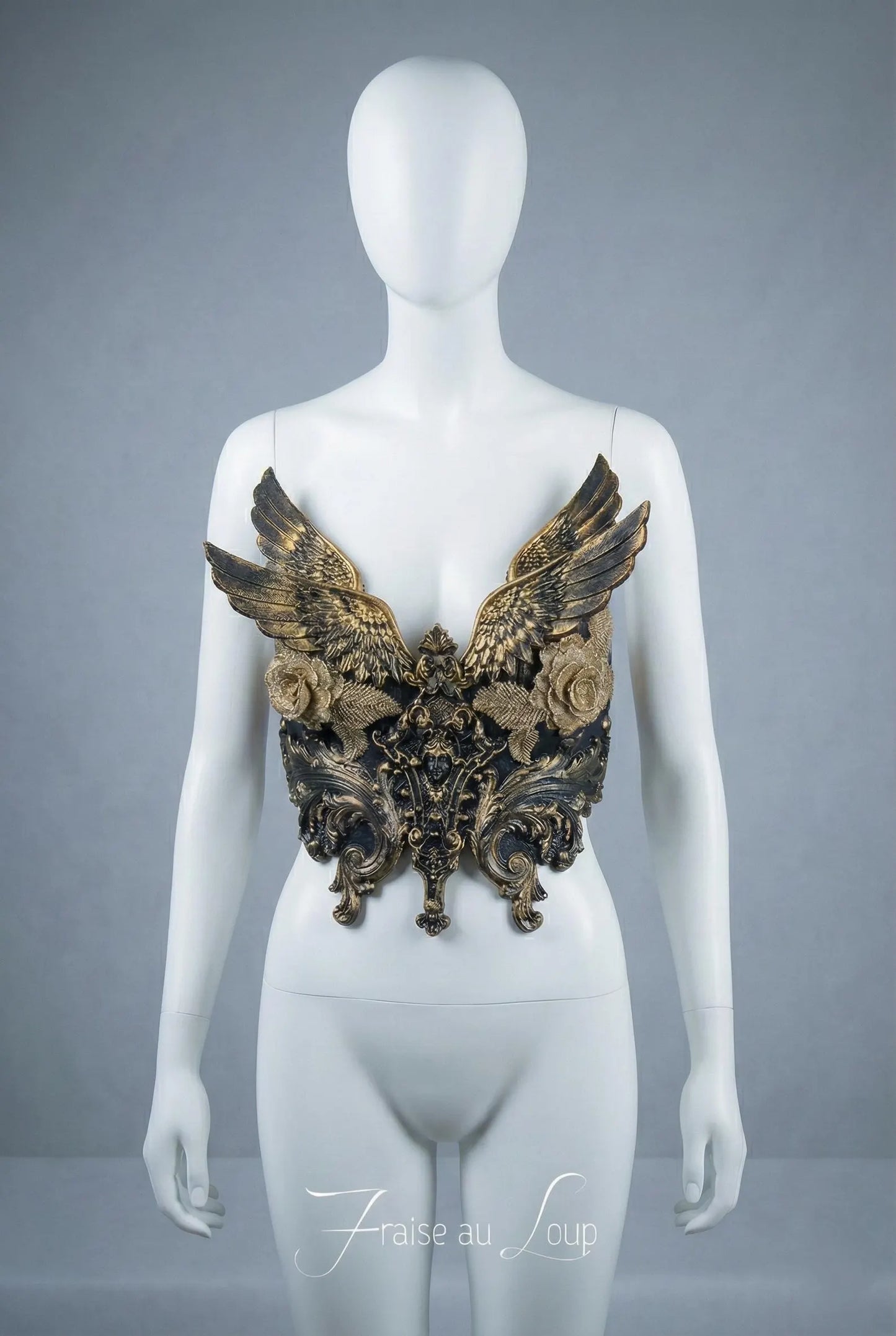 Corset Armure Ailes et Roses - Buste Fantaisie en Thermoplastique- corset Armure Worbla -3D Baroque - Costume Festival Burlesque