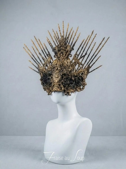 Masque "Splendeur de Venise" Or Baroque - Masque de Mascarade & Diadème Haute Couture - Style Élisabéthain