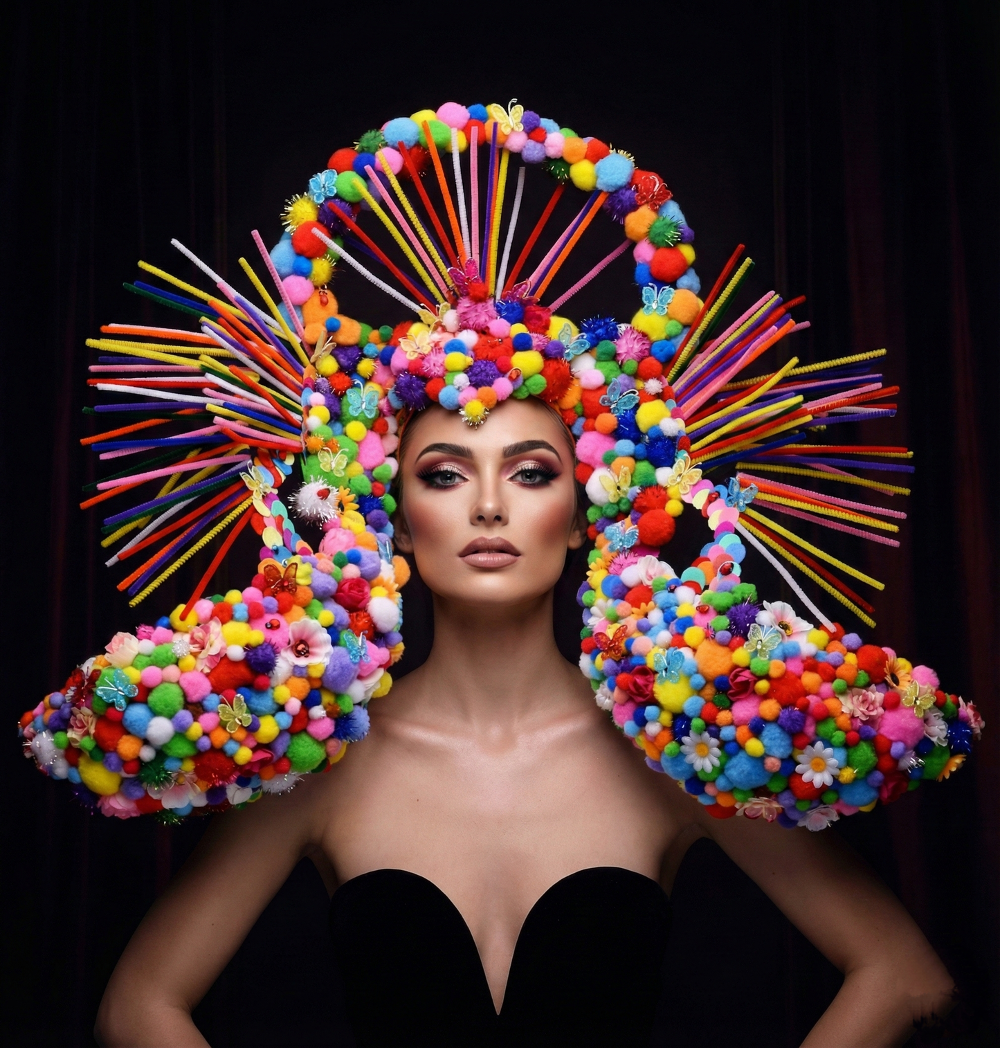 Coiffe Avant-Garde Carnaval Festival Fantasy- Show pompons Candy- fait sur commande