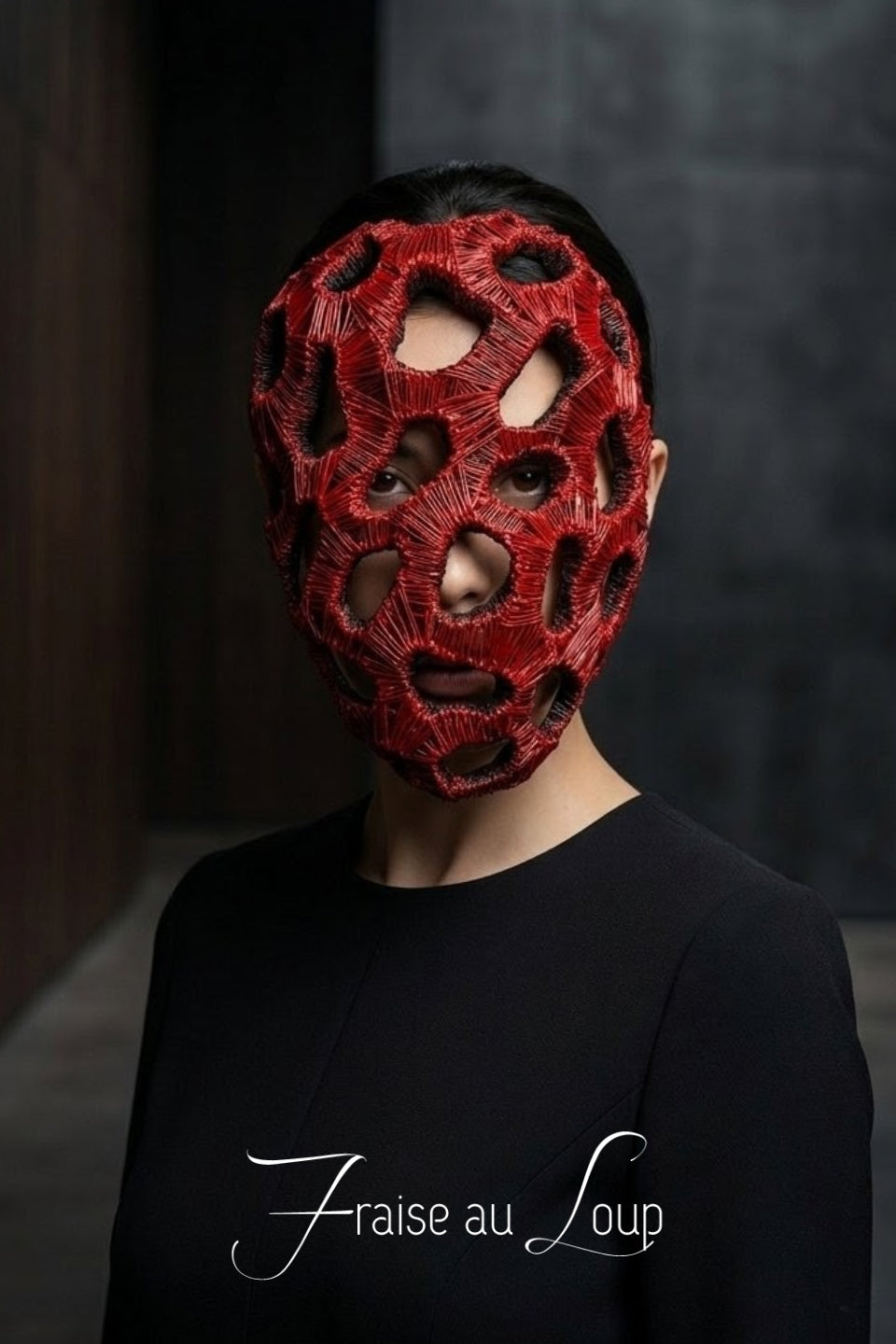 Masque Intégral unisexe Rouge Organique Fait Main | Masque Alvéolaire Avant-Garde Sculptural Rigide et Légèr Shooting, pièce unique