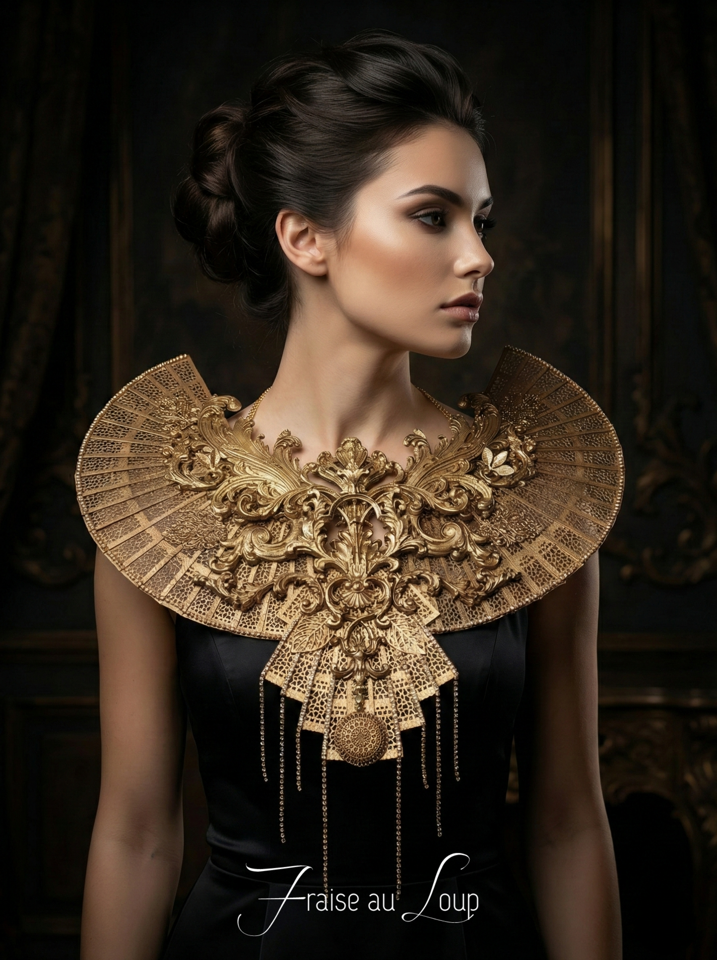 Epaulettes Bijou Or - plastron - Accessoire Fraise au Loup Costumes - Fleurs - Cosplay - Beauty Queen Géométrie Futuriste Avant- Garde